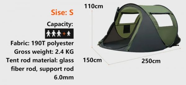 Šator je napravljen od kvalitetnog vetrootpornog i vodootpornog 210D Oxford materijala. Vodootporan, a u isto vreme “diše” kako bi boravak u šatoru bio prijatan.